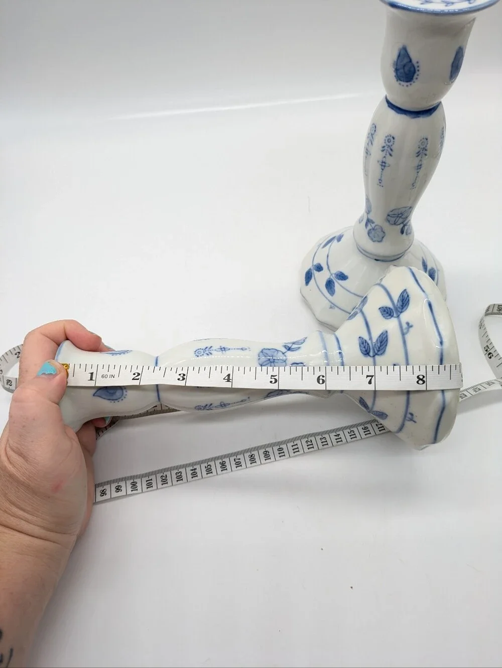 Vintage Wah Yan Blue White Porcelain Floral Candlestick Holders - Set Of 2